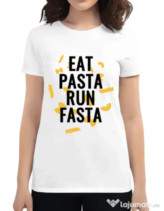 Tricou ADLER dama Eat pasta Alb