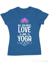 Tricou ADLER dama Love and yoga Albastru azuriu