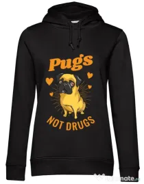 Hoodie dama cu gluga Pugs not drugs Negru