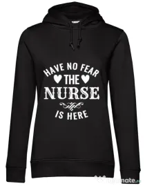 Hoodie dama cu gluga The nurse is here Negru