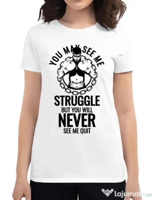 Tricou ADLER dama Never quit Alb