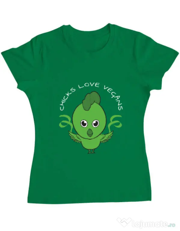 Tricou ADLER dama Chicks love vegans Verde mediu