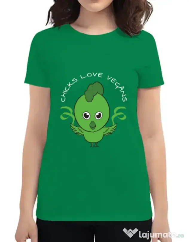 Tricou ADLER dama Chicks love vegans Verde mediu
