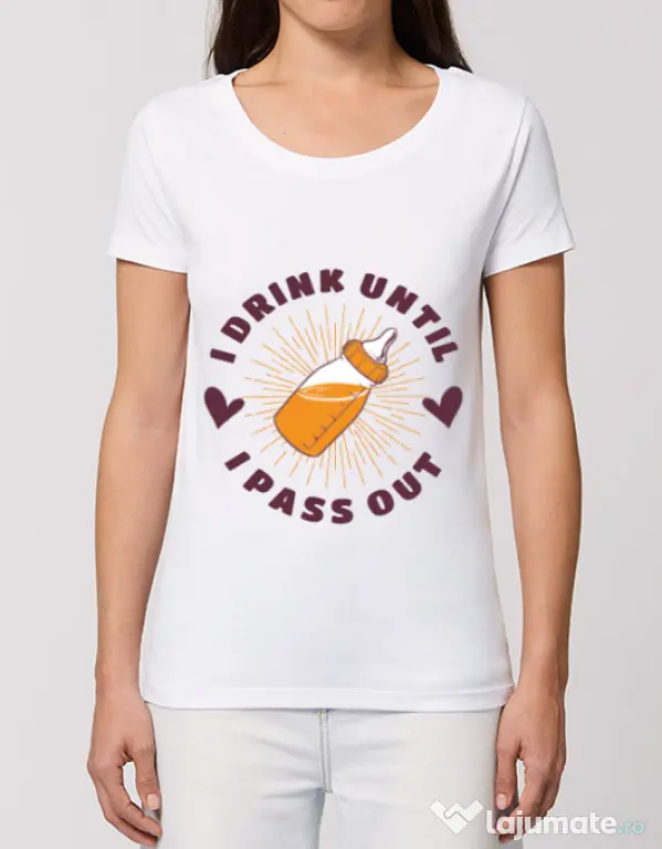 Tricou STANLEY STELLA dama I drink until I pass out Alb