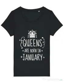 Tricou STANLEY STELLA dama Queens are born in january Negru