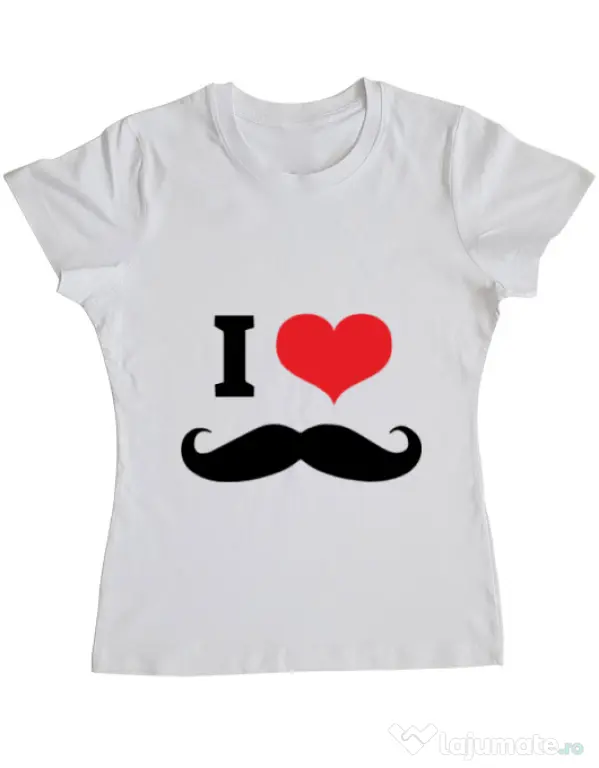 Tricou ADLER dama I love moustaches Alb