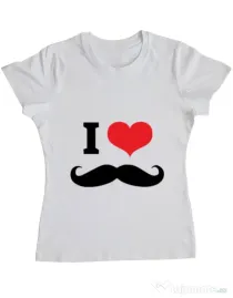 Tricou ADLER dama I love moustaches Alb
