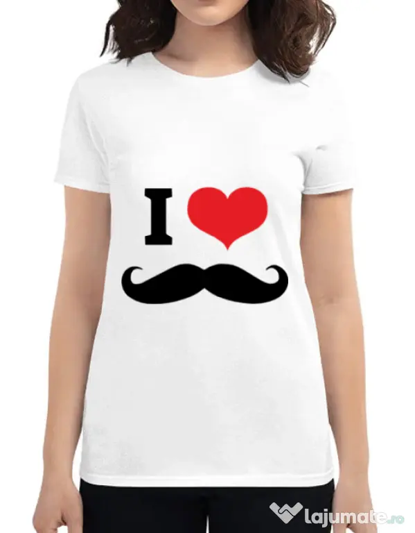 Tricou ADLER dama I love moustaches Alb