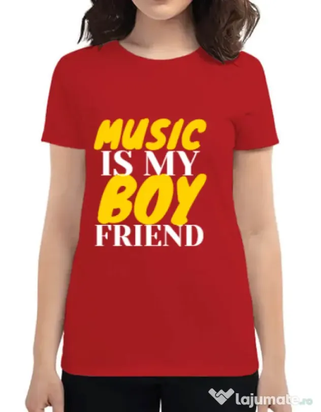 Tricou ADLER dama Music is my boyfriend Rosu