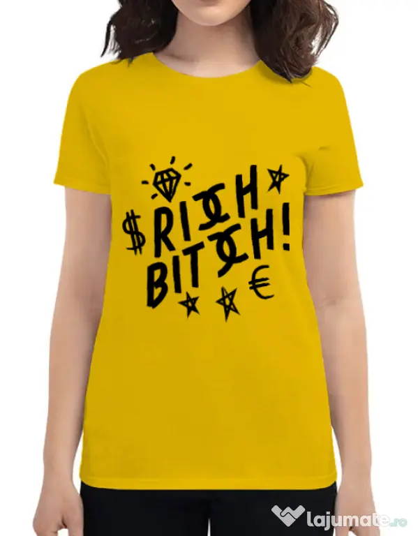 Tricou ADLER dama Rich bitch Galben