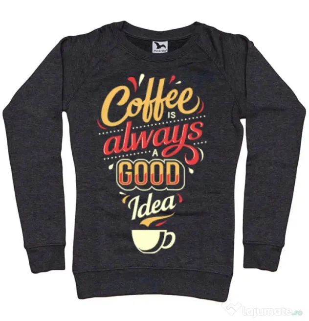 Bluza ADLER dama Coffee is always a good idea Negru melanj