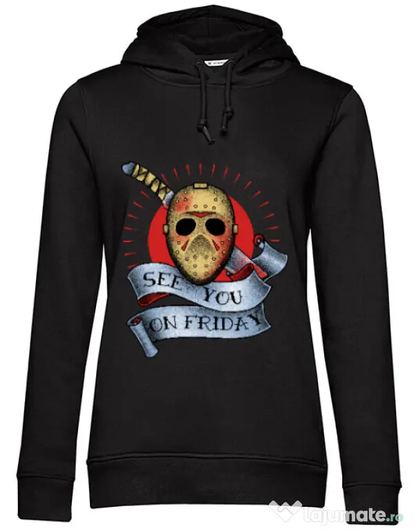 Hoodie dama cu gluga See you on friday Negru