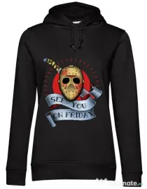 Hoodie dama cu gluga See you on friday Negru