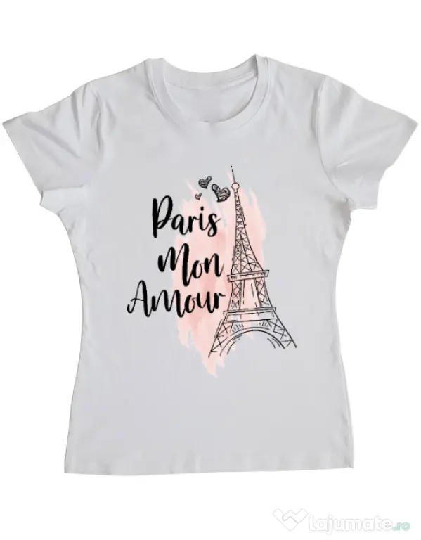 Tricou ADLER dama Paris mon amour Alb