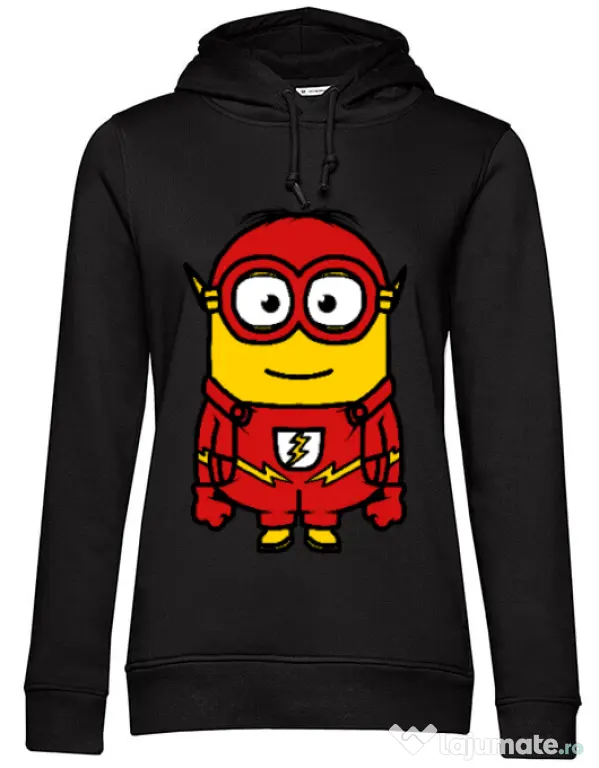 Hoodie dama cu gluga Minion flash Negru