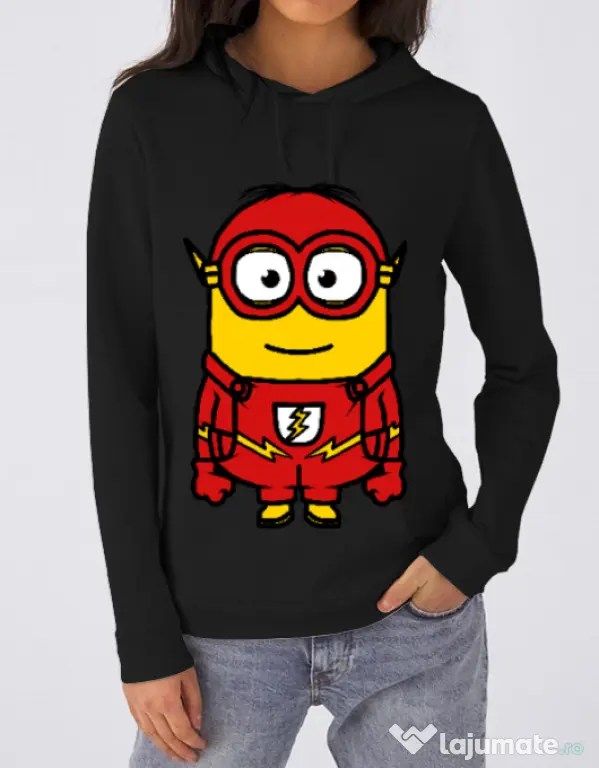 Hoodie dama cu gluga Minion flash Negru
