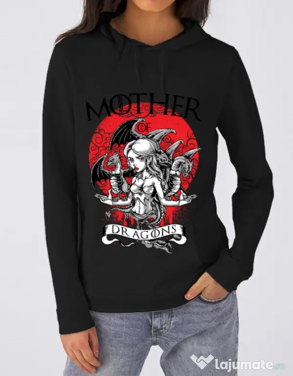 Hoodie dama cu gluga Mother of dragons Negru