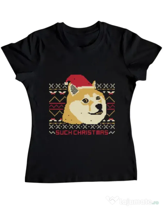 Tricou ADLER dama Doge christmas Negru