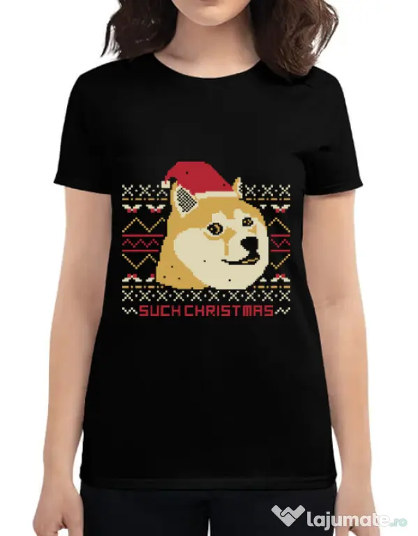 Tricou ADLER dama Doge christmas Negru