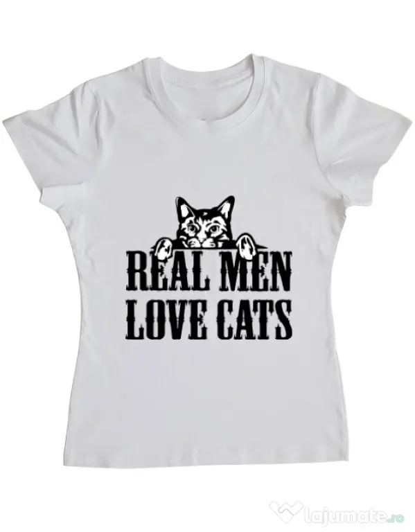 Tricou ADLER dama Real men love cats Alb