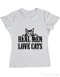 Tricou ADLER dama Real men love cats Alb
