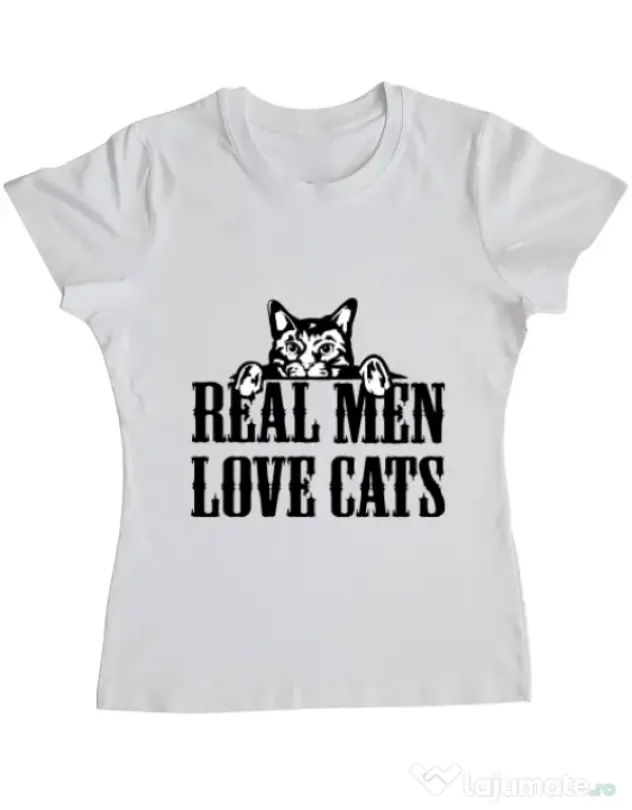 Tricou ADLER dama Real men love cats Alb