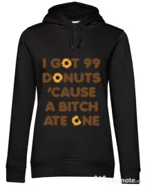 Hoodie dama cu gluga 99 Donuts Negru