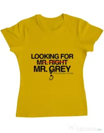 Tricou ADLER dama Looking for Mr Grey Galben