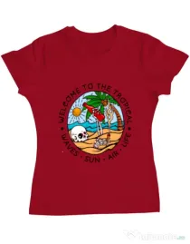 Tricou ADLER dama Welcome to the tropical Rosu