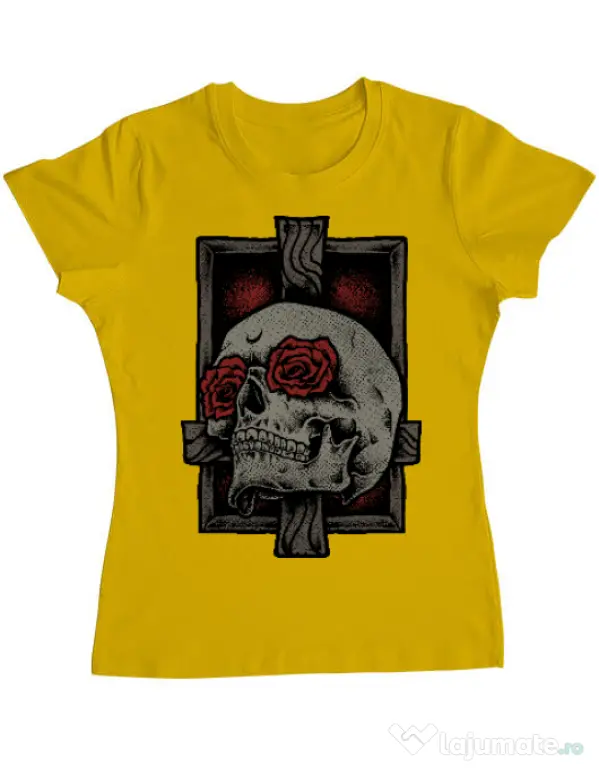 Tricou ADLER dama Skullcross Galben