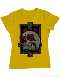 Tricou ADLER dama Skullcross Galben