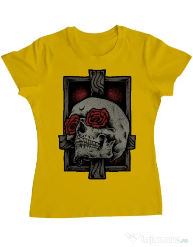 Tricou ADLER dama Skullcross Galben