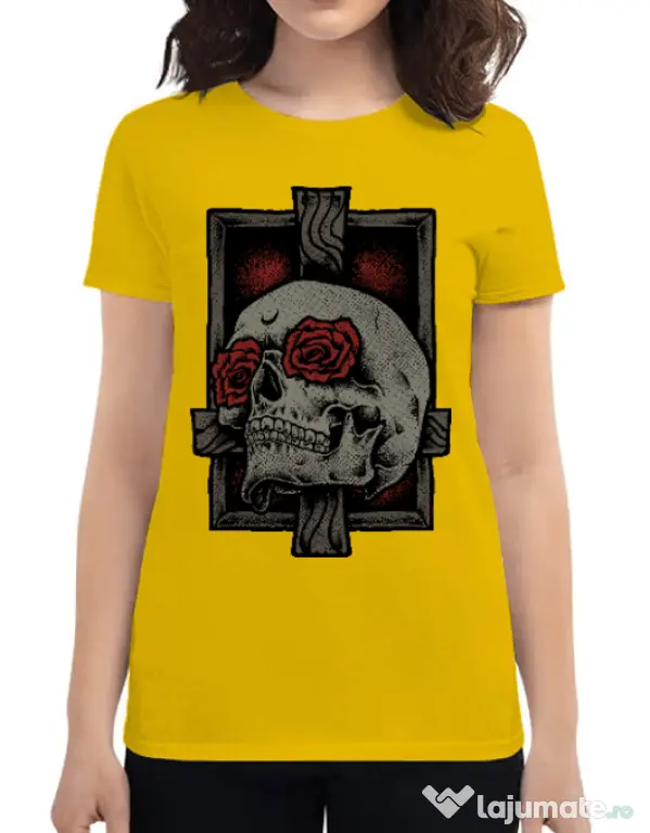 Tricou ADLER dama Skullcross Galben