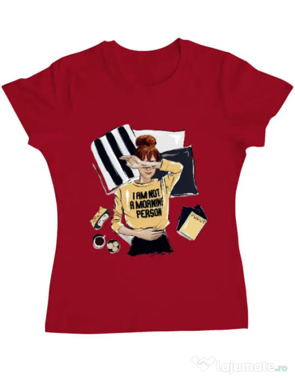 Tricou ADLER dama I am not a morning person Rosu