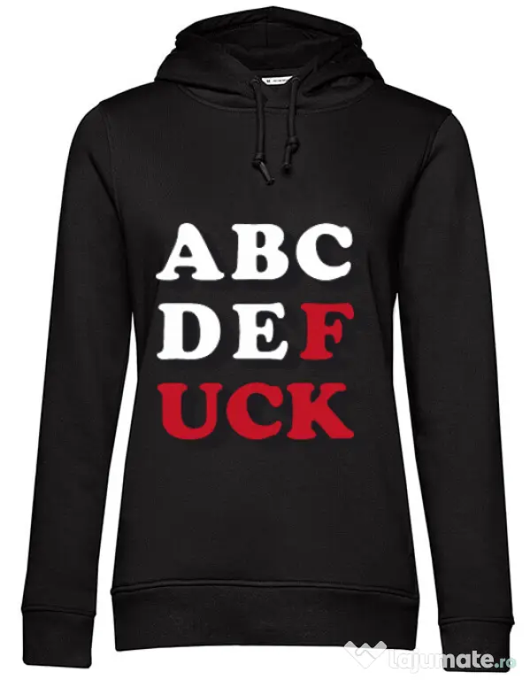 Hoodie dama cu gluga The alphabet Negru
