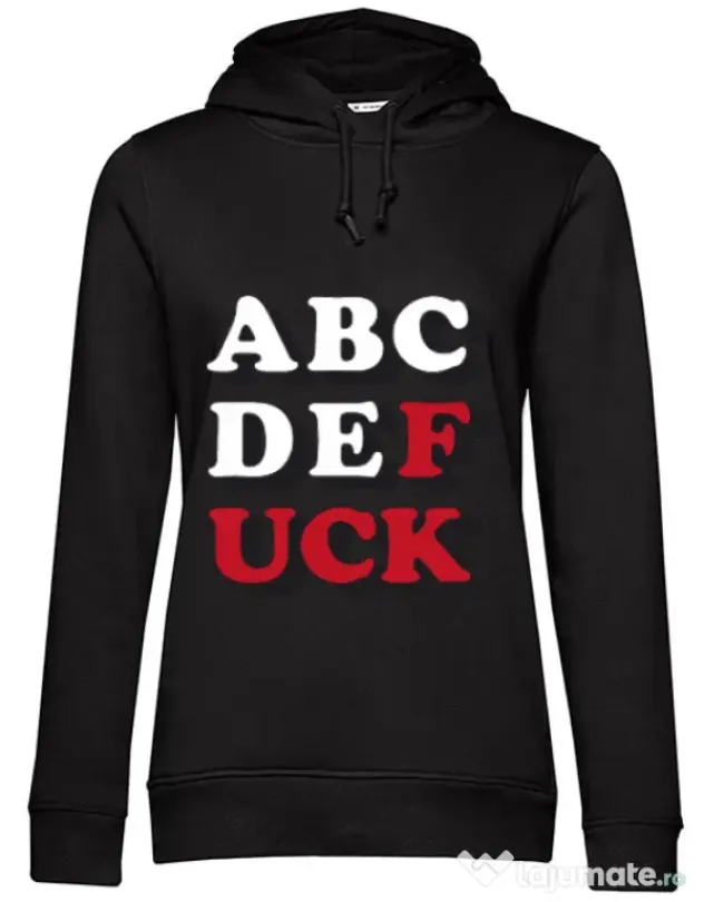 Hoodie dama cu gluga The alphabet Negru