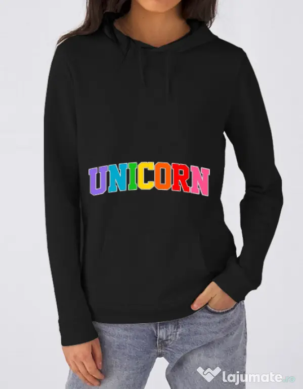 Hoodie dama cu gluga Unicorn Negru