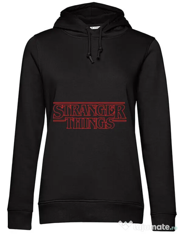 Hoodie dama cu gluga Stranger things outline Negru