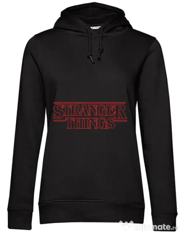 Hoodie dama cu gluga Stranger things outline Negru