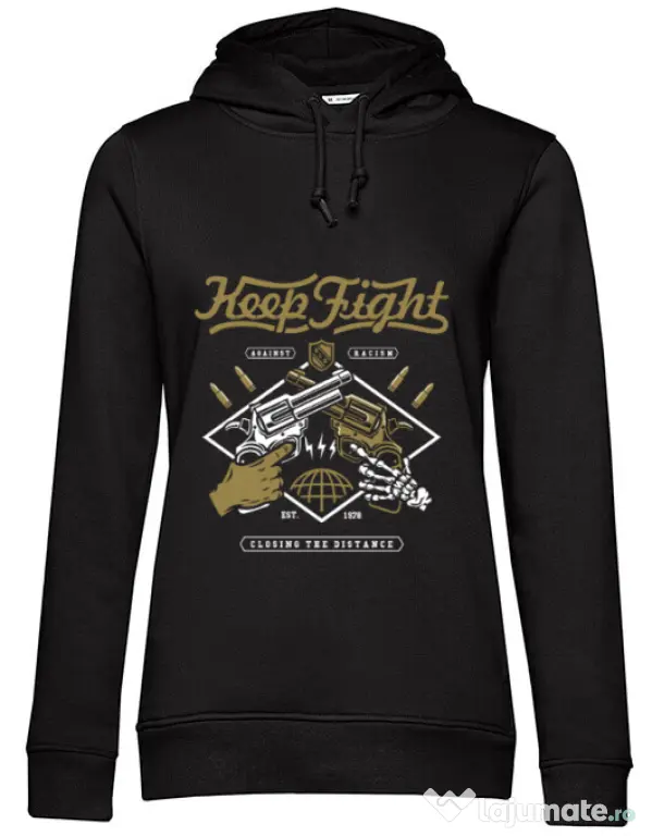 Hoodie dama cu gluga Keep Fight Negru