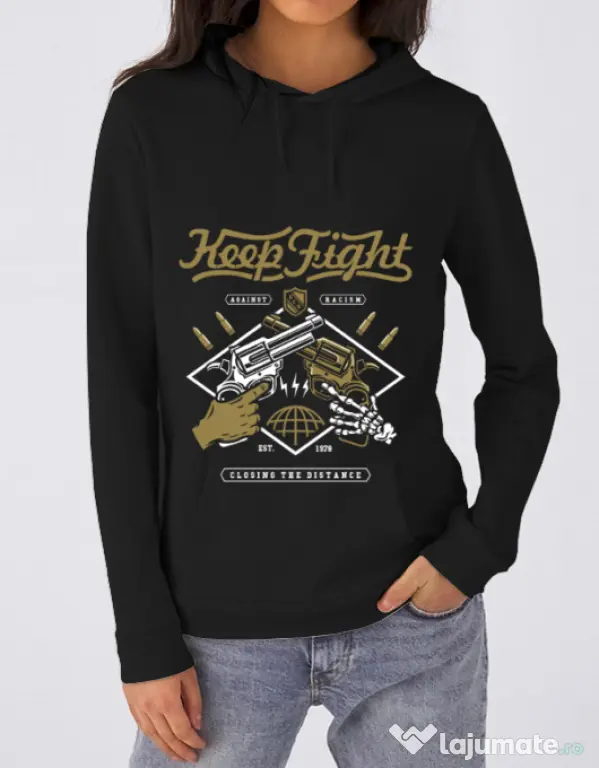 Hoodie dama cu gluga Keep Fight Negru