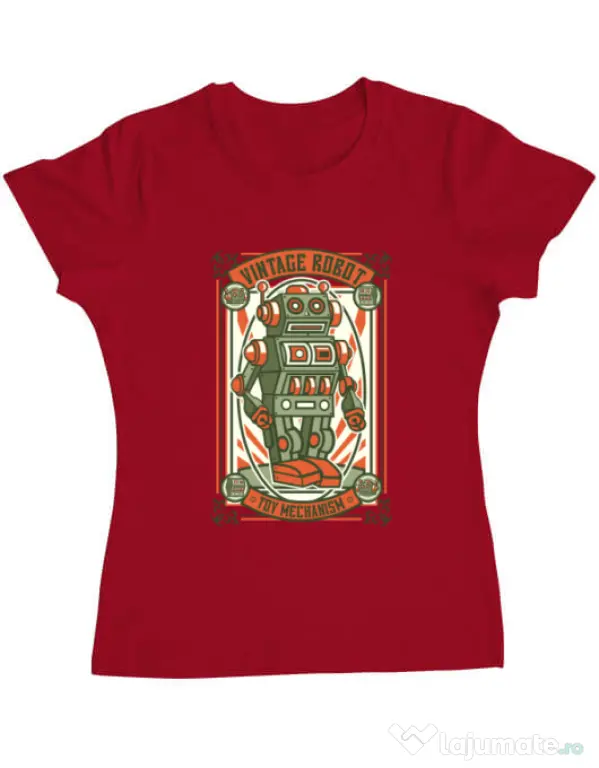 Tricou ADLER dama Vintage Robot Rosu
