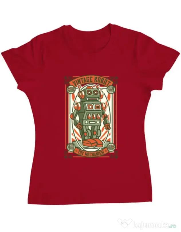 Tricou ADLER dama Vintage Robot Rosu