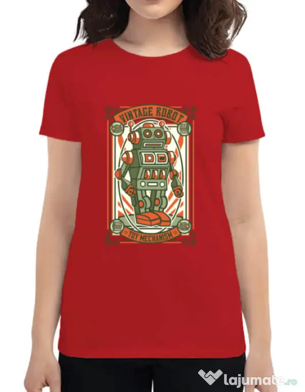 Tricou ADLER dama Vintage Robot Rosu