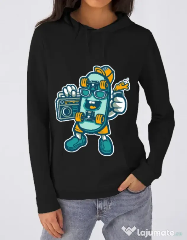 Hoodie dama cu gluga Skate bastard Negru