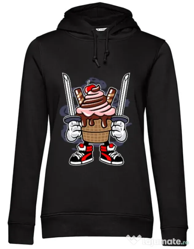 Hoodie dama cu gluga Ice Cream Ninja Negru