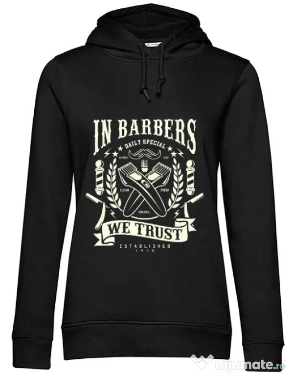 Hoodie dama cu gluga In Barbers We Trust Negru