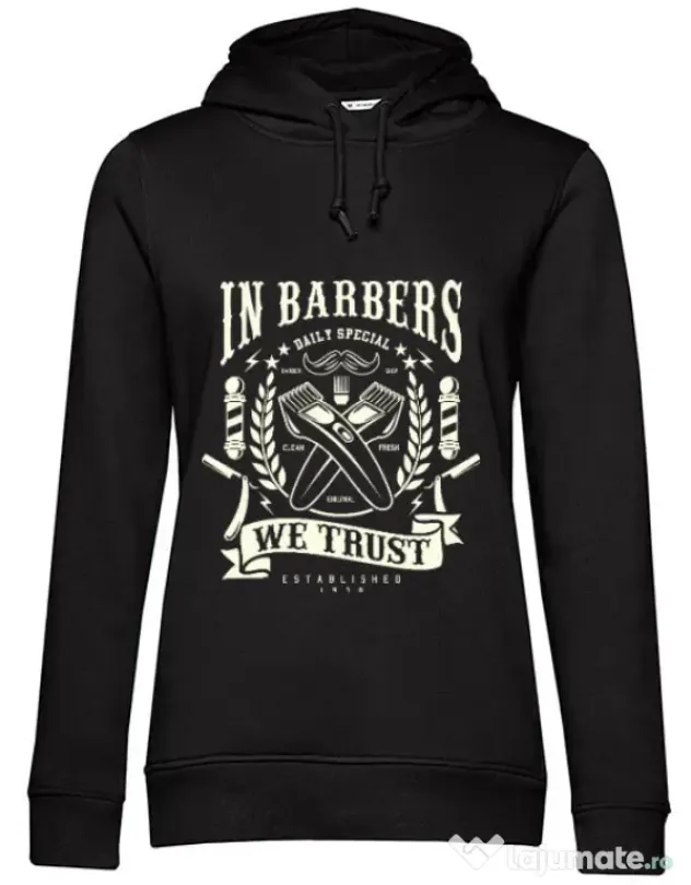 Hoodie dama cu gluga In Barbers We Trust Negru