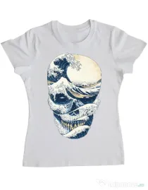 Tricou ADLER dama The Great Wave off Skull Alb