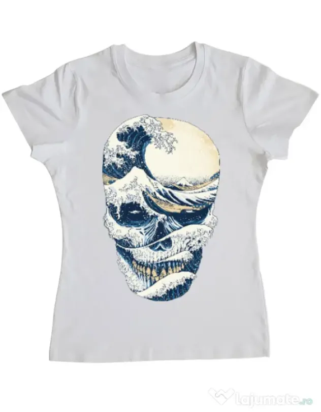 Tricou ADLER dama The Great Wave off Skull Alb